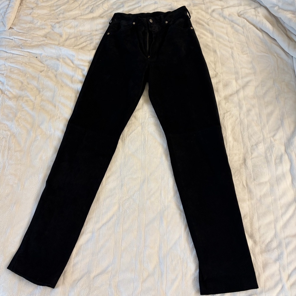 Wrangler Genuine Leather Black Pants Size 11 Straight Leg Western